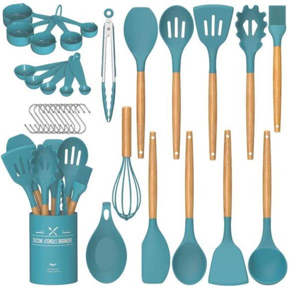 33 pcs Non-stick Silicone Cooking Kitchen Utensils Spatula Set (Dark Blue)